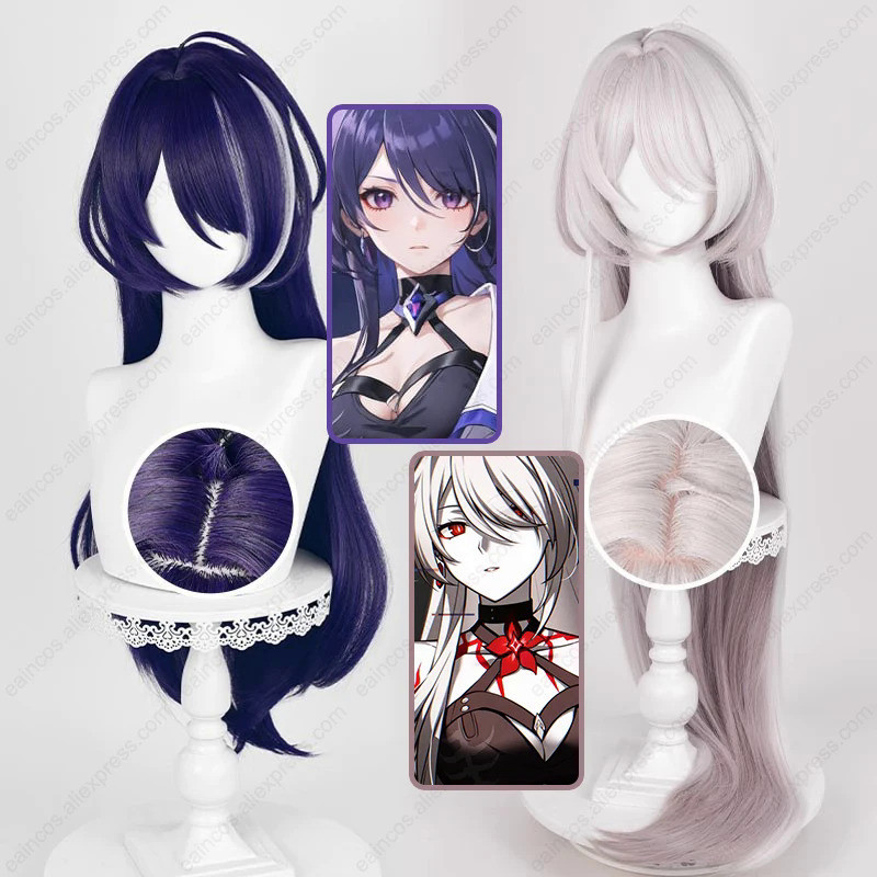 HSR Acheron Cosplay Wig 85cm/118cm Long Mixed Color Wigs Heat Resistant Synthetic Hair Halloween Par