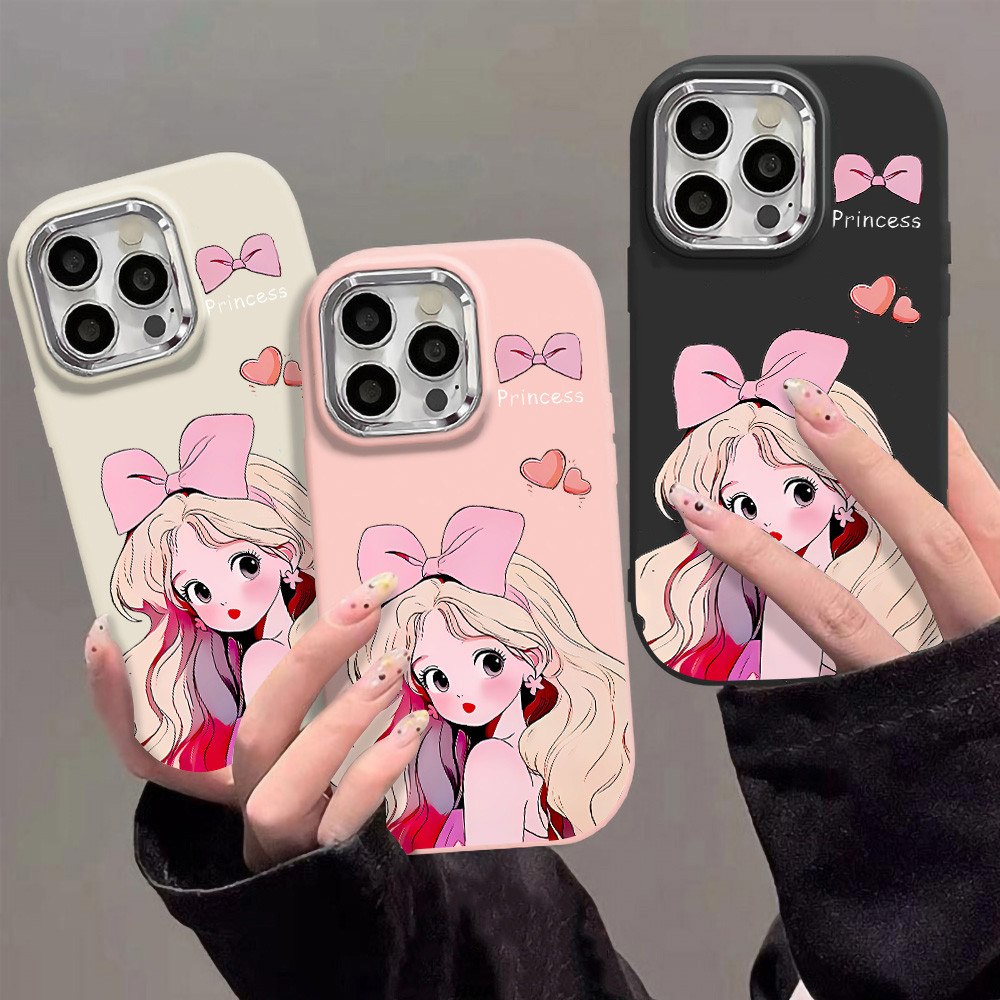 สำหรับ iPhone 12 Pro Max กรณี iPhone 16 15 14 13 12 Pro Max 15 16 Plus ายการ์ตูนกรอบรูปโลหะกรณีโทรศัพท์กันกระแทก น่ารัก