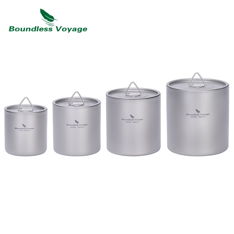 Boundless Voyage Titanium Double Walled ถ้วยพร้อมฝาปิด Stackable โลหะชากาแฟแก้วดื่มกลางแจ้งแบบพกพา D
