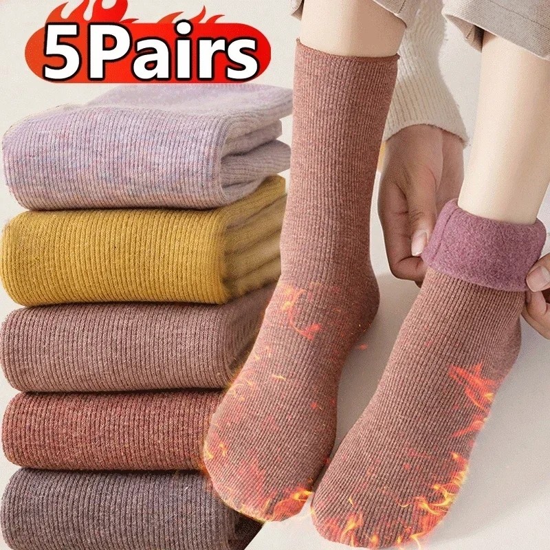 5/3/1 คู่ผู้หญิงผู้ชายถุงเท้าฤดูหนาว Warm Thicken Snow Boots ถุงเท้ากํามะหยี่นุ่มแคชเมียร์ถุงเท้า Sleep สีทึบบ้านชั้นถุงเท้า