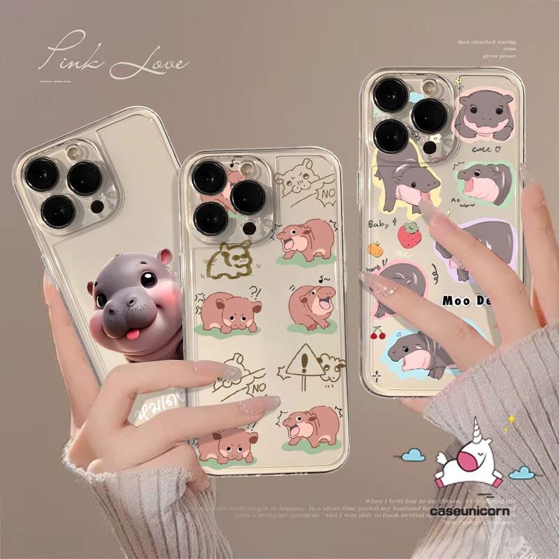 แบรนด์อินเทรนด์การ์ตูนน่ารักฮิปโปmoo Dang Graffitiคู่สําหรับIPhone 11 12 13 16 14 15 Pro Max 7Plus XR XS Max X 16 7 15 14 8 Plus SE 2020 โปร่งใสนุ่มกรณี