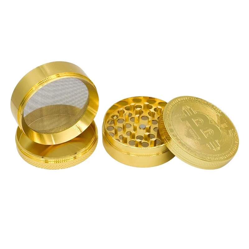 63mm Bitcoin Herb grinder แบบพกพาขนาดเล็ก 4 ชั้นวัสดุโลหะบดเครื่องมือครัวของขวัญวันหยุด thumbnail 5