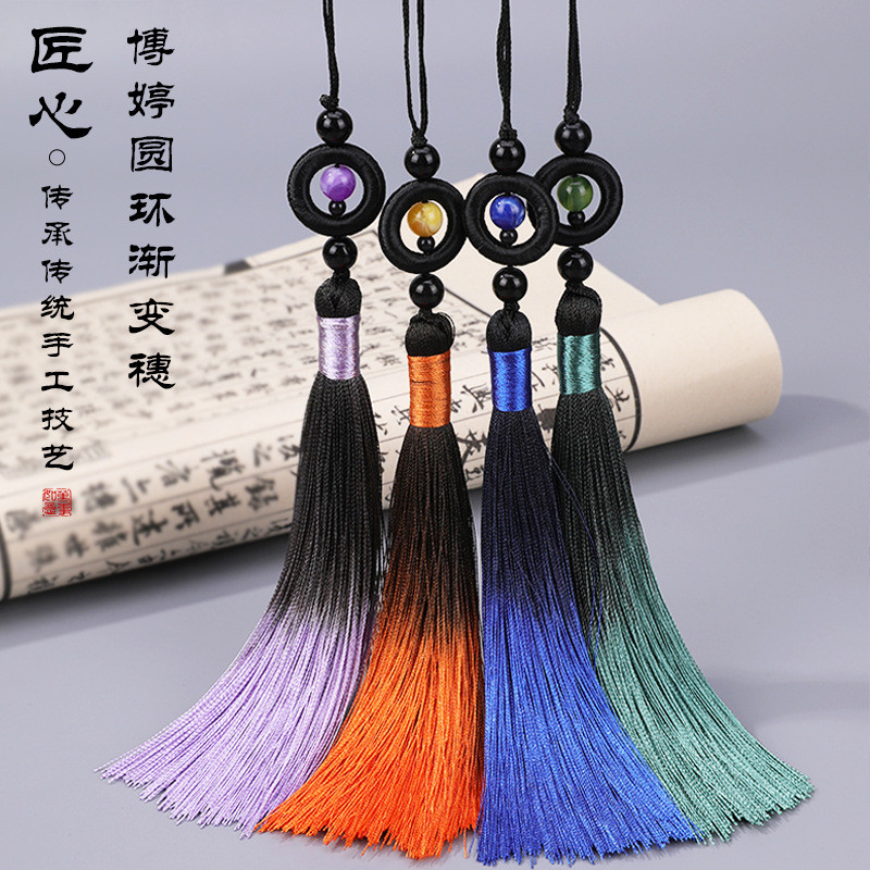 กระเป๋าสะพายไหล่พับพัดลมแบบพับพัดลม DIY ทำมือสไตล์จีน Hanfu ปั้นพู่แบบกลม GEU1