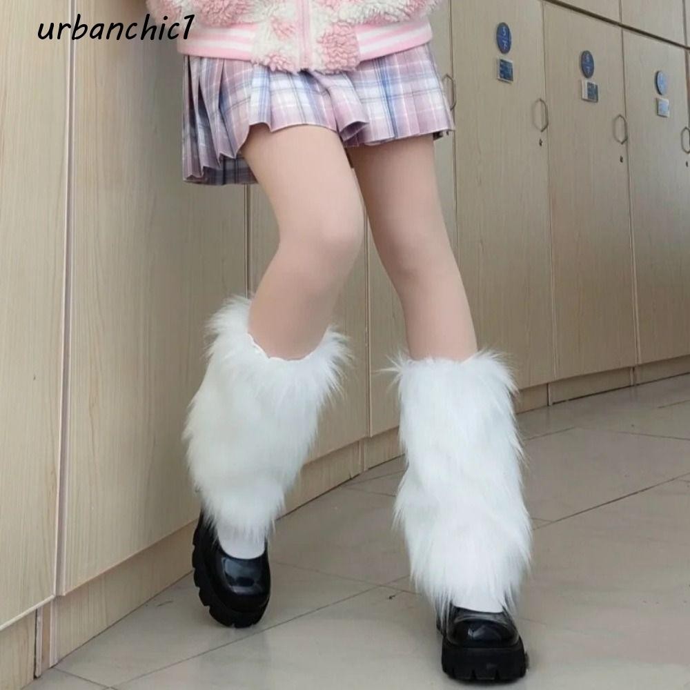 Urbanchic Furry ขาอุ่น, Faux Fur หนา Lolita รองเท้า, เลียนแบบขนสัตว์โบว์สไตล์ญี่ปุ่นหวานหลอดยาวถุงเท้าสาวเผ็ด