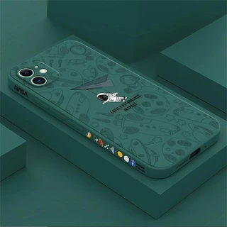 เคส iPhone 16 15 สีพื้น iPhone 11 13 12 15 ภาพประกอบอวกาศ เคสโทรศัพท์นักบินอวกาศ XTKR
