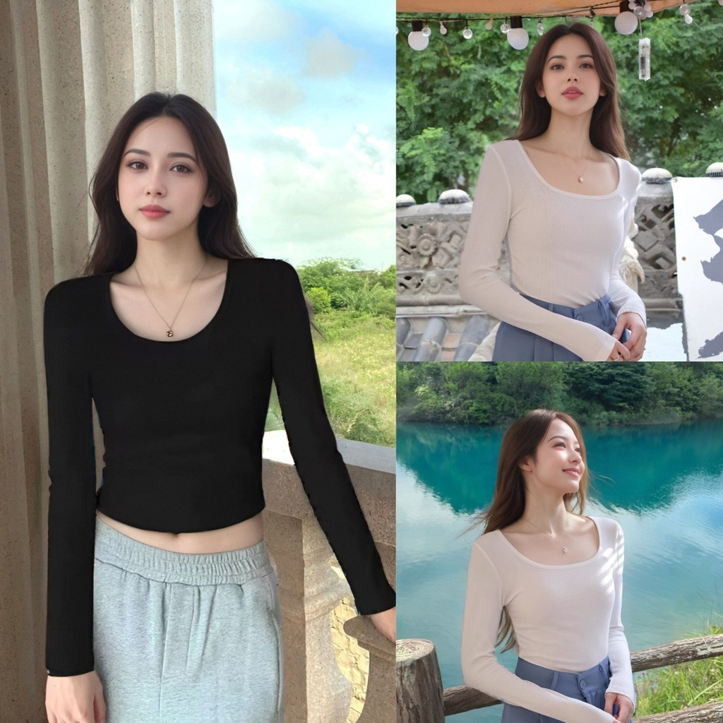 เสื้อยืดแขนยาวสีดำผู้หญิงทรงใหม่ ดีไซน์ทันสมัย ใส่สบายได้ทุกวัน สุดเก๋และพร้อมส่งในราคาพิเศษ