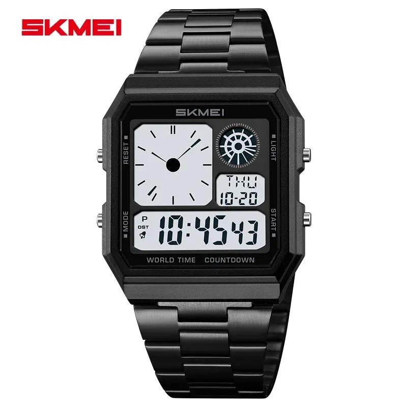Skmei 2353 World นาฬิกาอิเล็กทรอนิกส์ดิจิตอลสําหรับผู้ชายผู้หญิงกันน้ํากลางแจ้งกีฬาสแตนเลสสตีลนาฬิกาข้อมือ Reloj Hombre