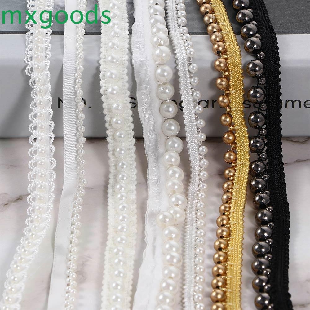 Mxgoods ริบบิ้นเทปทําด้วยมือหัตถกรรมเจ้าสาว Applique 1 หลาลูกปัด Headdress เย็บอุปกรณ์เสริม