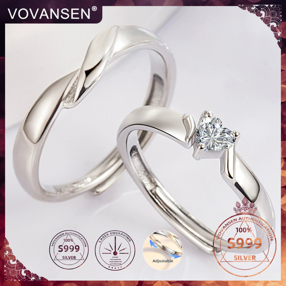 25328-9 VOVANSEN 100% S999 แหวนเงินคู่ปรับ,S999 cincin,ที่กําหนดเองเลเซอร์แกะสลักแหวน Jewelleryเครื่