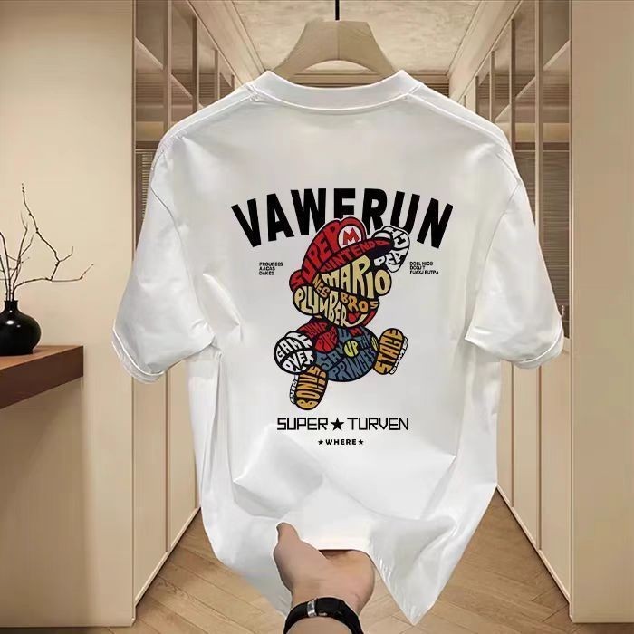 เสื้อยืด เสื้อยืดผู้ชาย Oversize "Super mario" แขนสั้น ไซซ์ แฟชั่นฤดูร้อน แนวสตรีท
