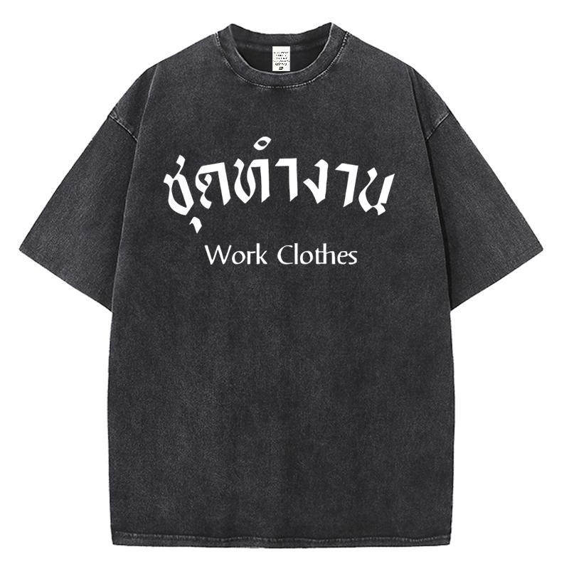เกาหลี ดาว Oversize เสื้อยืดผ้าฟอก SXT0036 ผู้ชาย ผู้หญิง แฟชั่น วินเทจ ลายทาง ตัวอักษร การ์ตูน ลายสกรีน ฤดูร้อน M-3XL