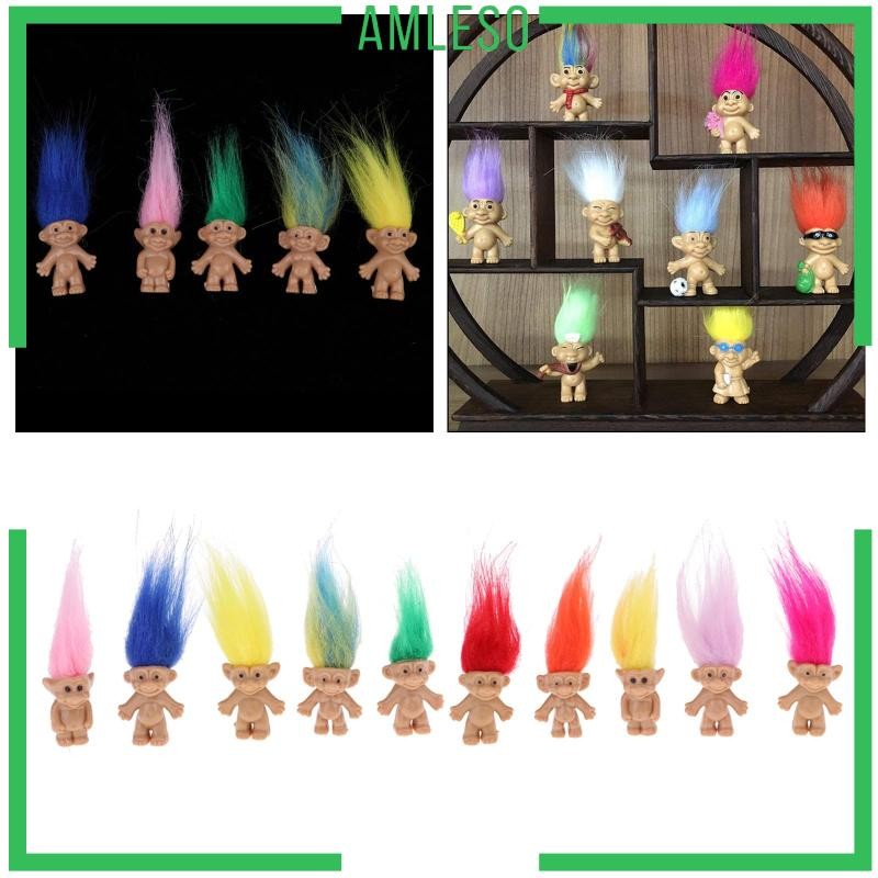[Amleso] 10 ชิ้น Troll Dolls Lucky Dollhouse Mini Kids Hobbyists Collectable Doll