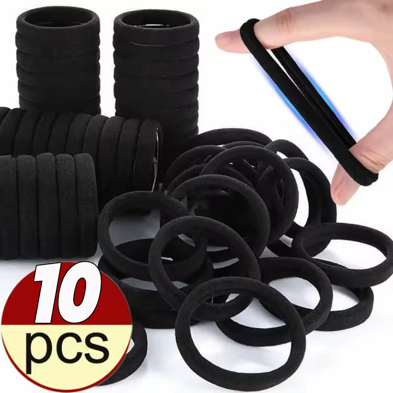 10ชิ้น4เซนติเมตร/5เซนติเมตรสีดําผมหางม้าเชือกผม-ผู้หญิงยืดหยุ่นยางรัด
