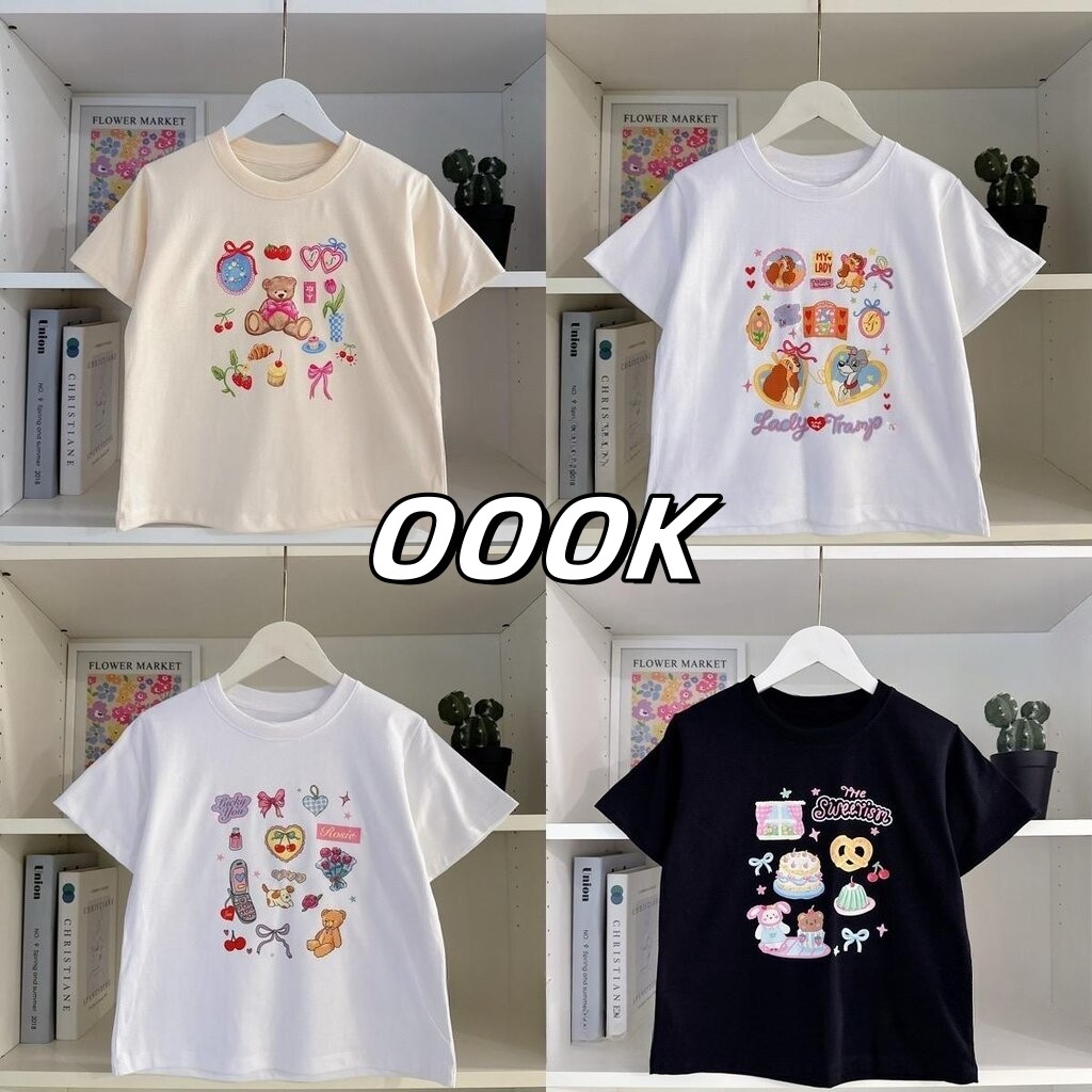 (จัดส่งตลอด 24 ชั่วโมง）OOOK Official เสื้อสตรีเด็กสั้นแขนเสื้อคู่มือแบบที่สุดที่ทำจากผ้าฝ้าย100%