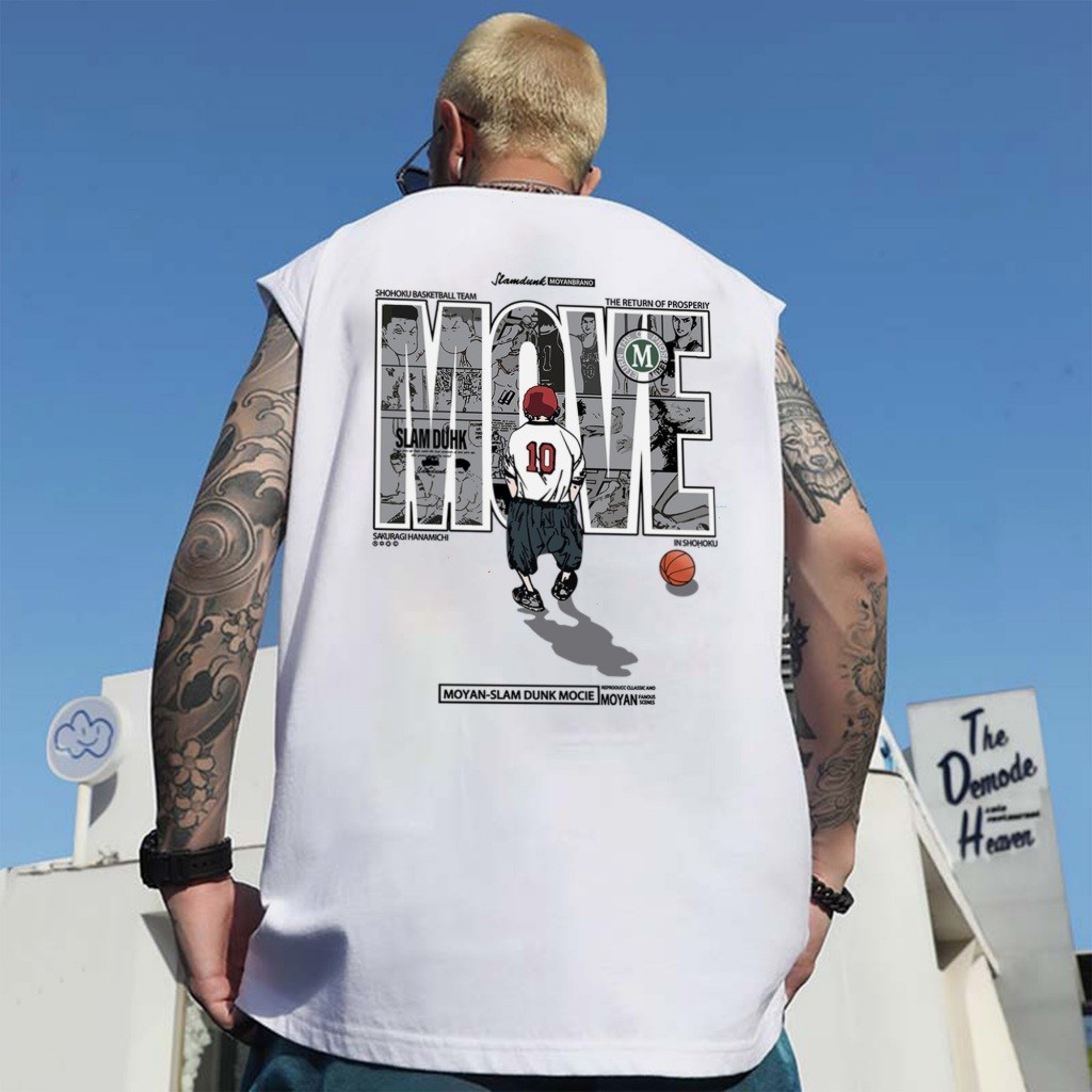 Y-T🎮เสื้อแขนกุด OVERSIZE เสื้อกั๊กแขนกุดชาย พิมพ์"MOVE"  ฝ้าย100% แนวสตรีท  สวมใส่สบาย สไตล์ลำลอง Unisex