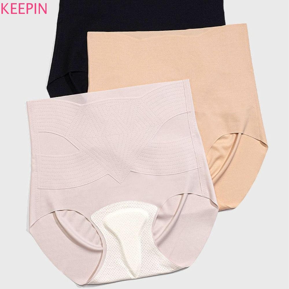 Keepin Anti Embarrasment กางเกง,ฟองน้ําไม่มีรอยต่อ Crotch Pad ฟิตเนสชุดชั้นในที่มองไม่เห็น,สีทึบกลางเอวชุดชั้นในกางเกง Tummy Control ชุดชั้นในโยคะ