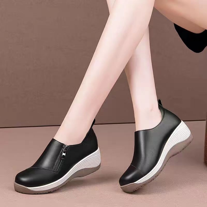 ใหม่หนังซิป4เซนติเมตรหนาแต่เพียงผู้เดียวสวมใส่รองเท้าผ้าใบสําหรับสไตล์ลําลองของผู้หญิง ปลอบโยน สไตล์ - รูปที่ 3