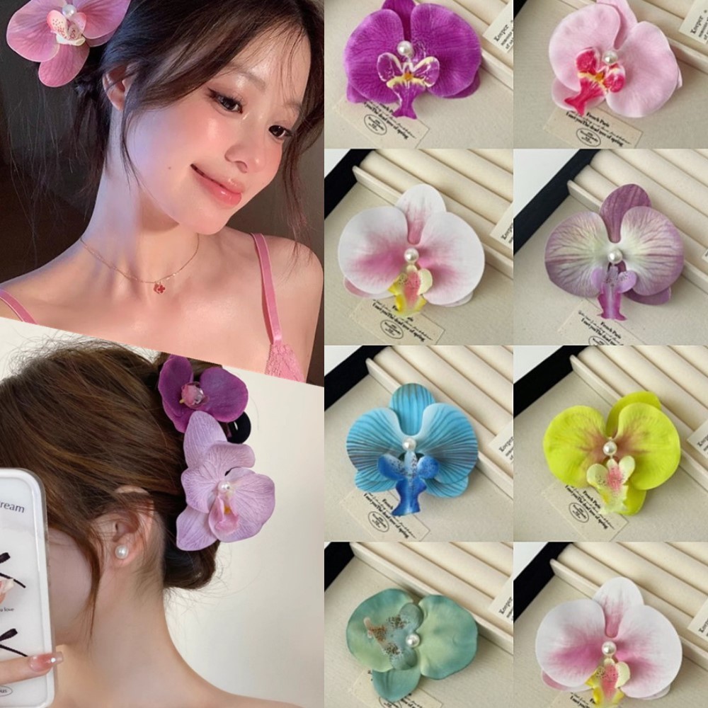 กิ๊บติดผม ฟาแลนนอปซิส สีชมพูด้านข้างกิ๊บติดผมหวานกิ๊บติดผมดอกไม้เทียม หมวก เครื่องประดับผมริมทะเล