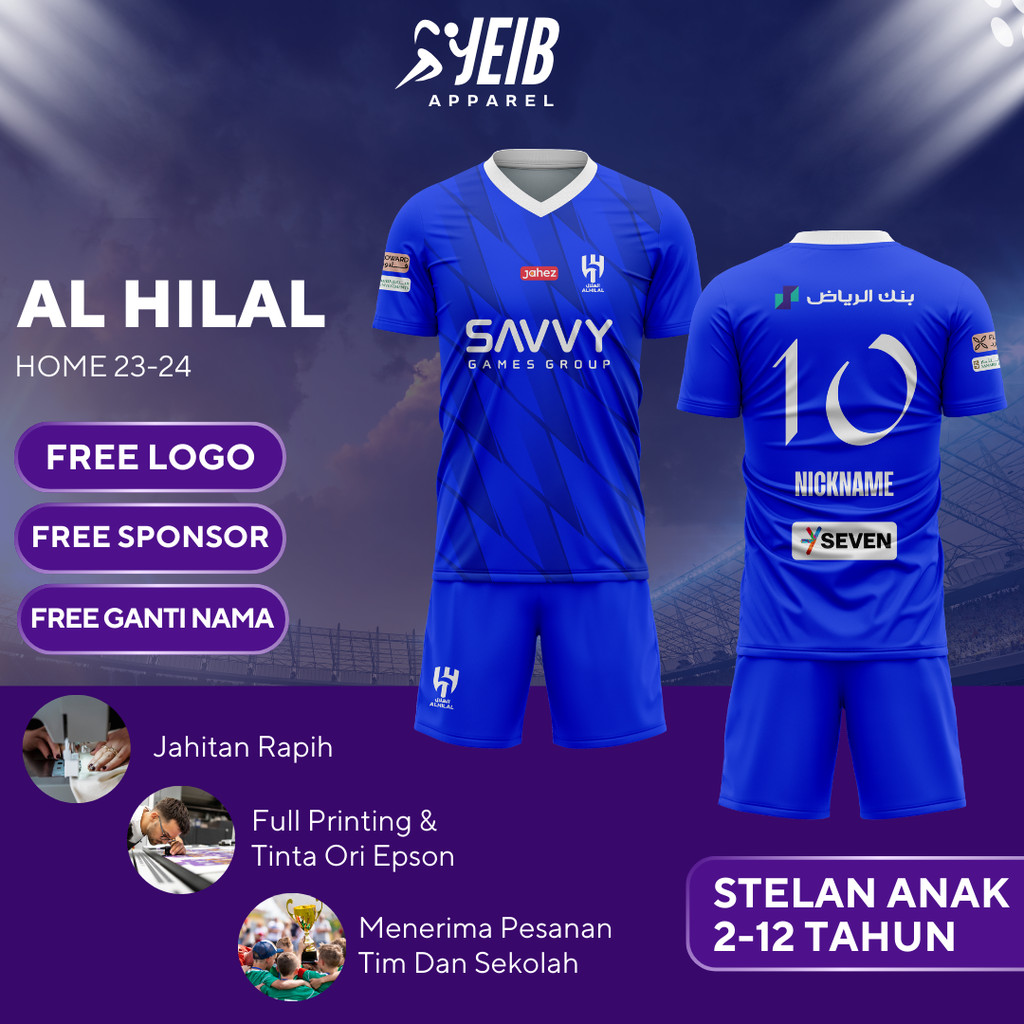AL HILAL HOME 2023-2024 CHILDRENS FOOTBALL JERSEY ARABIC LEAGUE PREMIUM QUALITY JERSEY FULL PRINTING