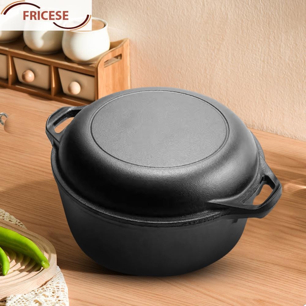 🚚การจัดส่งที่รวดเร็ว🚚2 in 1 Cast Iron Dutch เตาอบพร้อมฝาปิด Skillet สําหรับขนมปังทอดเบเกอรี่ Camping BBQ [Fricese.th]