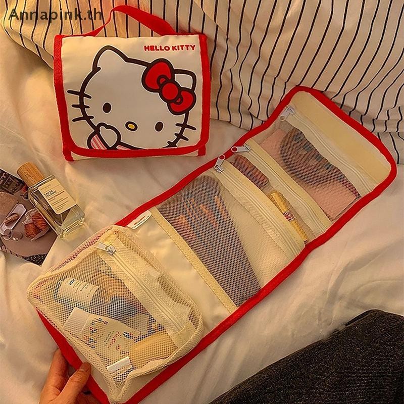 Ank Sanrio Hello Kitty กระเป๋าเครื่องสําอางการ์ตูนน่ารักความจุขนาดใหญ่พับกระเป๋าเดินทาง Kawaii แบบพกพามือถือกระเป๋า EN