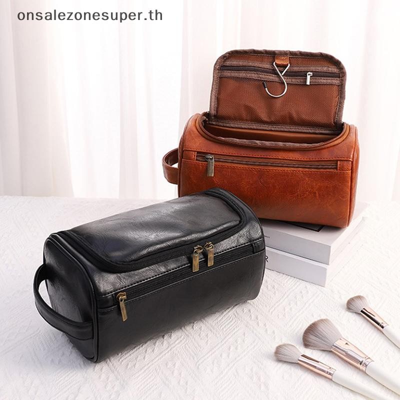 Ons Men Vintage Luxury Toiletry Bag Travel Essential Business Cosmetic Makeup Cases Male Hanging Storage Organizer Wash Bags ที่