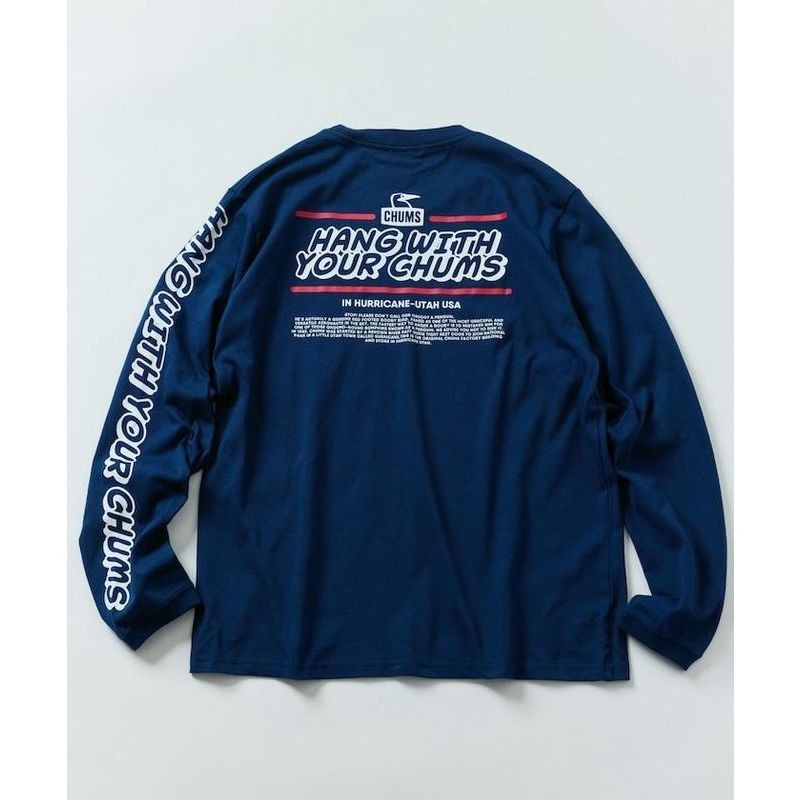 Cotton 100% Japan Direct Mail CHUMS เสื้อยืดแขนยาวพิมพ์ลายด้านหลัง