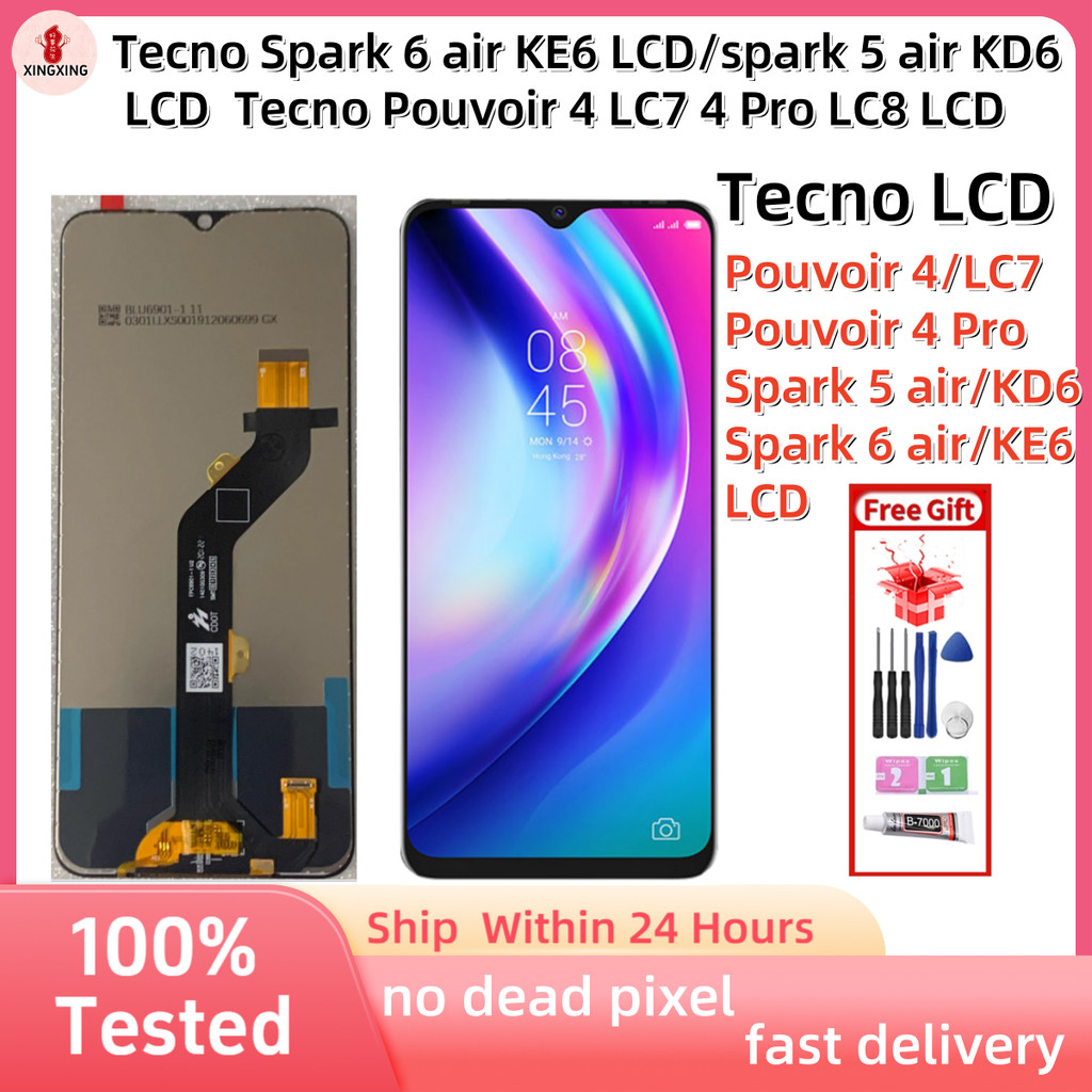 สําหรับจอแสดงผล Tecno Spark 6 air KE6 LCD/spark 5 air KD6 LCD Tecno Pouvoir 4 LC7 4 Pro LC8 LCD หน้า
