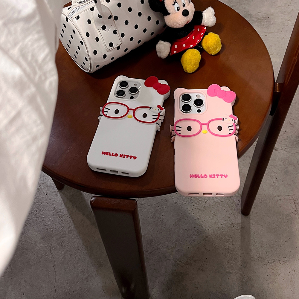 น่ารัก 3D การ์ตูนแว่นตา Hello Kitty นุ่มสําหรับ iPhone 11 12 13 Mini 14 15 16 17 Pro X XS Max 7 8 6 6S Plus XR 4S 5 5S ราคา ถูกที่สุด ดีลบีเคเค แกลเลอรีภาพที่ 4