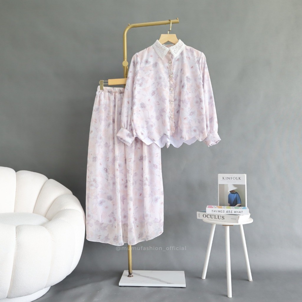 Alisa Full Lining Ceruty Skirt Set Ld 110 Ld 120 Button Sleeves by Mumu Fashion Solo