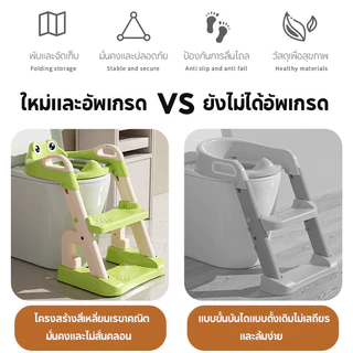 Aoduoyaya บันไดชักโครกเด็ก 2in1 พับเก็บได้ ปรับความสูงได้ บันไดห้องน้ำสำหรับเด็ก แบริ่งน้ำหนัก 50kg