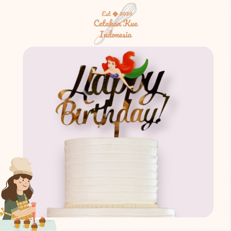 {CKI} Ariel Mermaid Happy Birthday Cake Topper / Ariel Topper / Ariel Mermaid Cake Decor