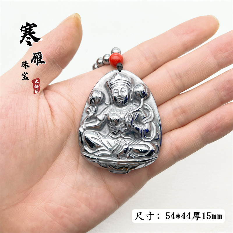 หินแกะสลักสีเขียว Tara Guanyin ธรรมชาติ Terahertz THz Energy สำหรับสร้อยคอและจี้