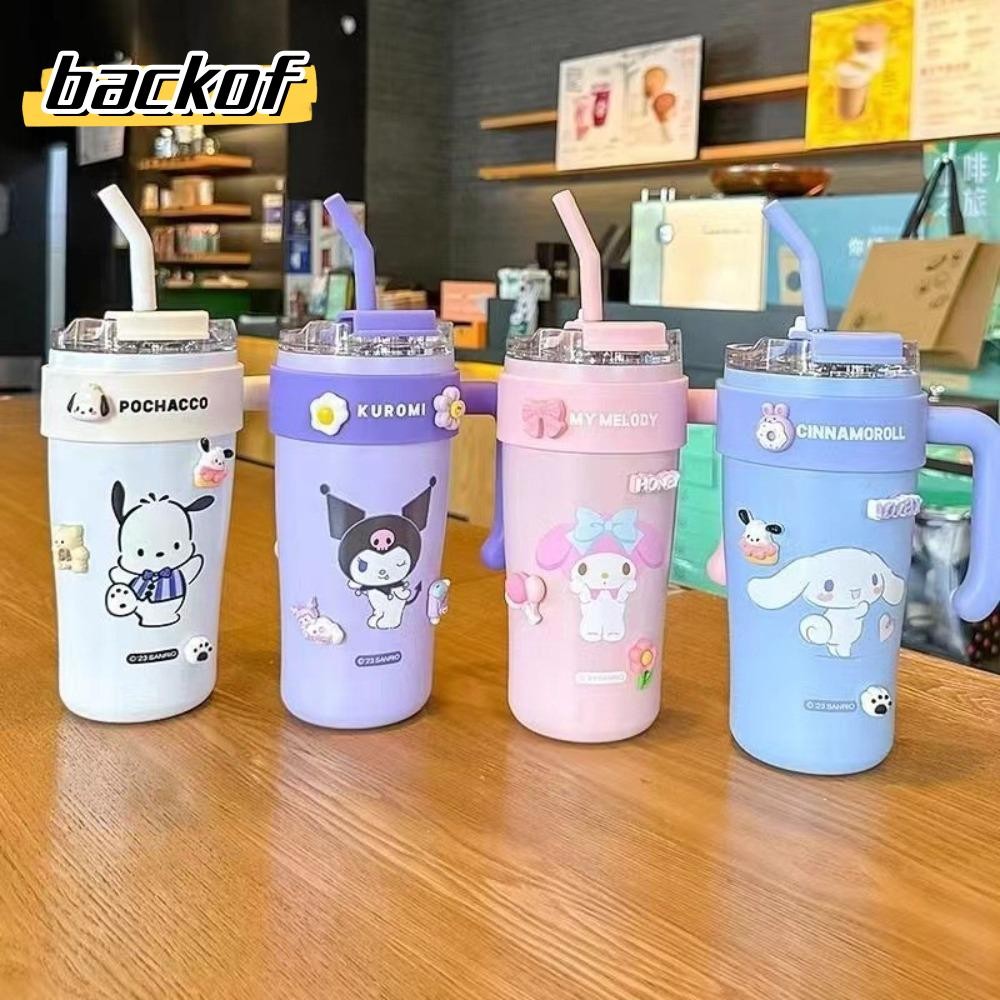 SANRIO แบ็คอฟ ถ้วยกาแฟฉนวน, ซานริโอ 860มล ความจุขนาดใหญ่ขวดน้ํากีฬาน่ารักพร้อมที่จับพร้อมหลอด คุโรมิ ซินนามอนโรล ถ้วยเครื่องดื่มโฮมออฟฟิศโรงเรียน