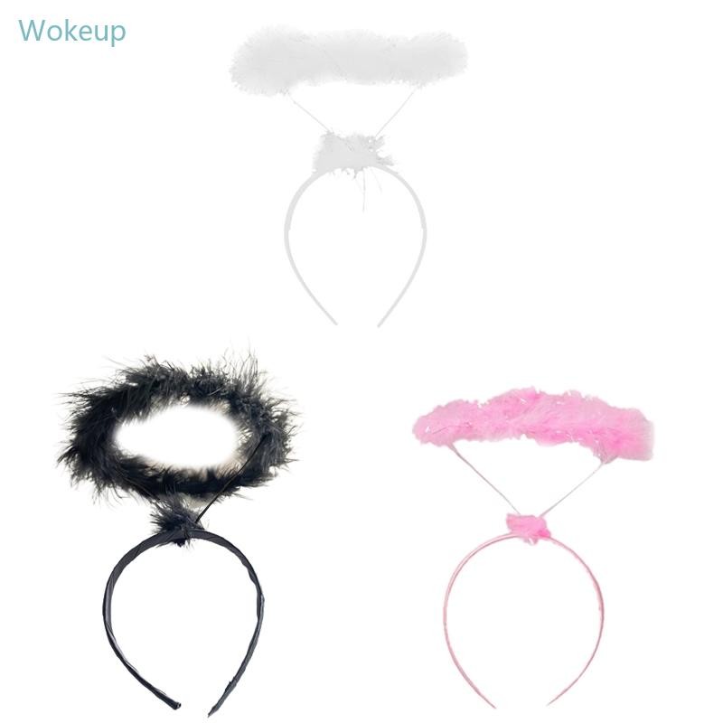 Wake การ์ตูน Angel Halo ที่คาดผม Feather Halo Hair Hoop คริสต์มาสฮาโลวีน Headwear