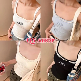 QY.Shop⭐️เสื้อสายเดี่ยว มีฟองน้ำ ใส่สบาย สัพาสเทล ดีเทลปักลายตัวอักษร "FY1072"