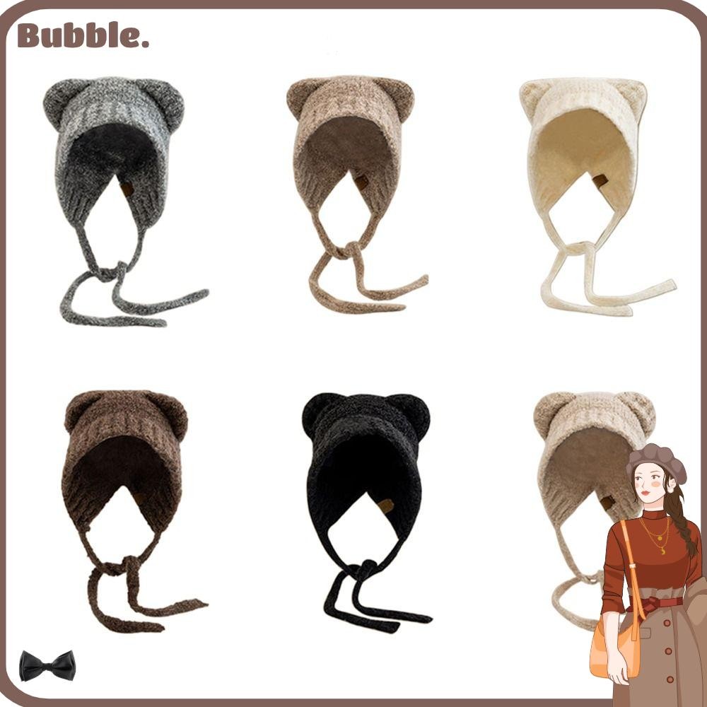 ฟอง หมวกถัก,ผูกเชือกหมวกป้องกันหูหมีขนาดเล็ก,คุณภาพสูงกลางแจ้งฤดูหนาว กันลม อบอุ่น ฝากระโปรง สําหรับผู้หญิง