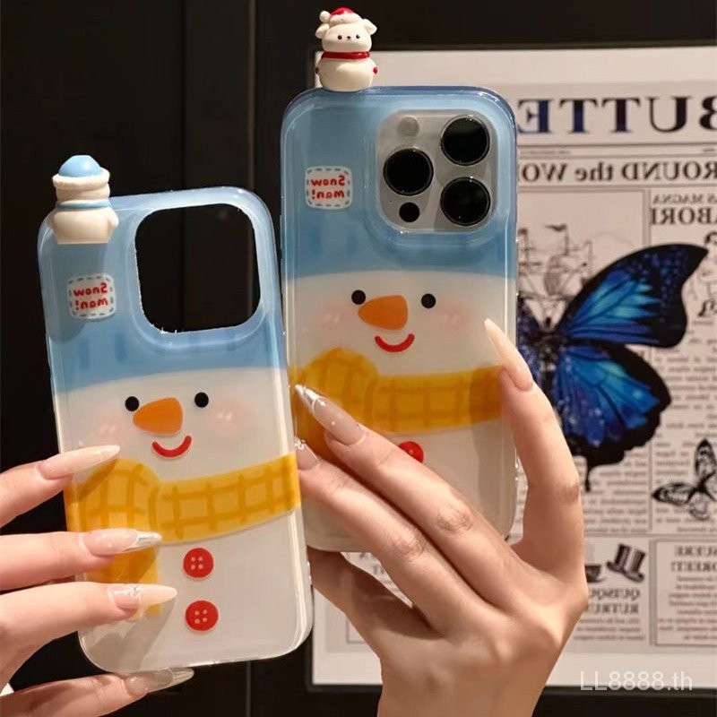 เคสมือถือสำหรับ iPhone สเตอริโอสโนว์แมน16Promax/15/14น่ารัก13/12/11pro เคสนิ่มกันกระแทก xsmax/XR 7/8PLUS เคสป้องกันแบบเต็มรูขนาดใหญ่ izyb