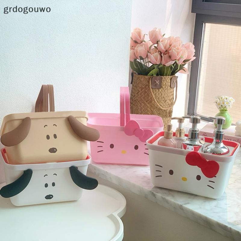 Grdog Kawaii Hello Kitty Shower Caddy ตะกร้า Sanrio KT Cat Storage Tote พร้อมที่จับถุงแป้งถังกล่องสําหรับห้องน้ําห้องครัวห้อง th