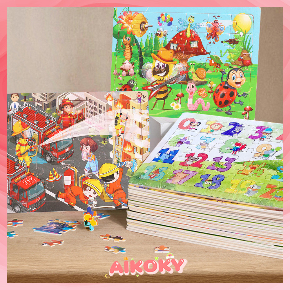 AIKOKY จิ๊กซอว์เด็ก ของเล่นเสริม เครื่องปริศนาไม้สัตว์ไดโนเสาร์การ์ตูนการพัฒนาปริศนาเด็กมือเด็ก ของเล่นเสริมพัฒนาการ
