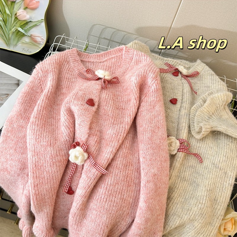 L.A Shop★สไตล์ใหม่★ เสื้อถักไหมพรมแขนยาง คอกลม น่ารักคาวาอี้ กระดุมหน้า สีพาสเทล "CL1075"