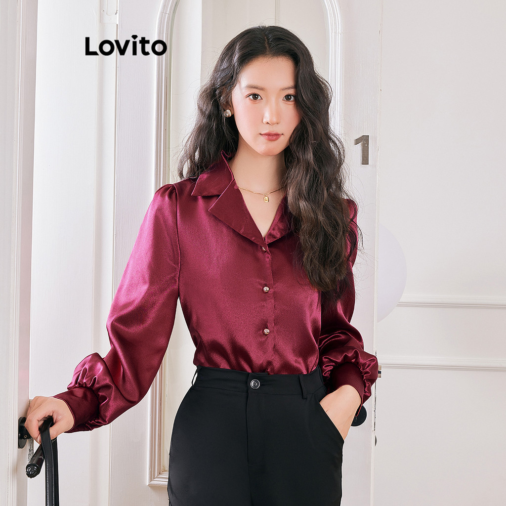 Lovito เสื้อเบลาส์กระดุมธรรมดาสบาย ๆ สำหรับผู้หญิง LAD106615