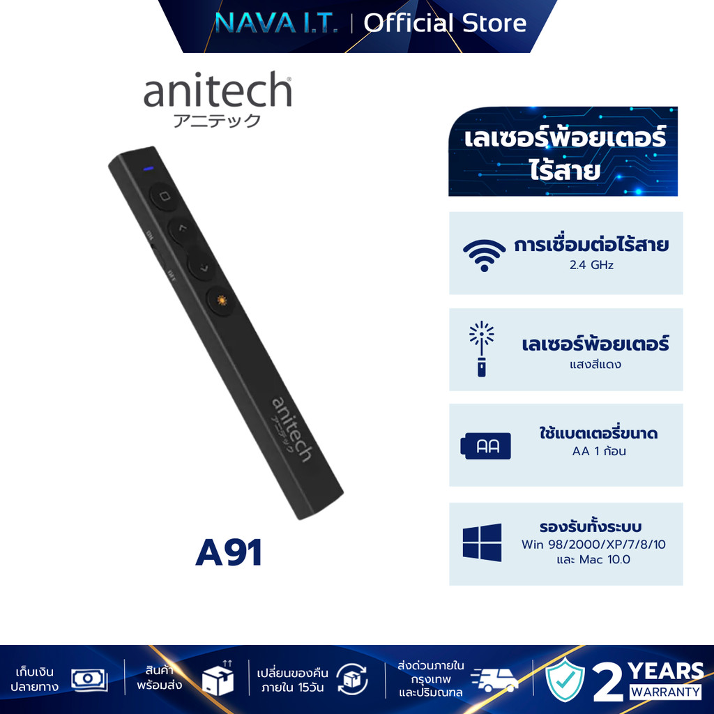 ANITECH A91 WIRELESS PRESENTER เลเซอร์พ้อยเตอร์ พรีเซนเตอร์ แบบไร้สาย