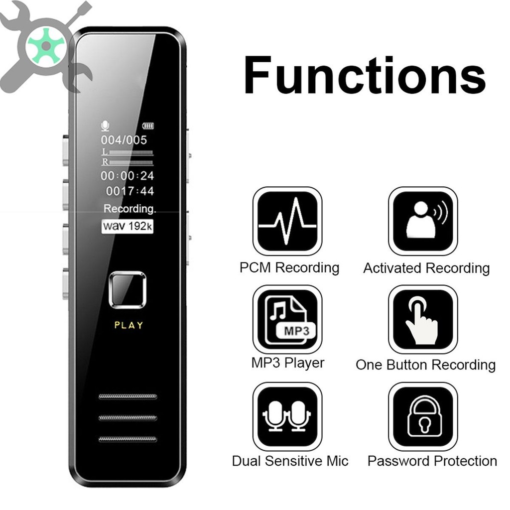 เครื่องบันทึกเสียงดิจิทัล เครื่องบันทึกเสียงดิจิตอล 32GB 1.2 นิ้วเครื่องบันทึกเสียงขนาดเล็กพร้อมเครื่องเล่น MP3 มือถือเครื่องอัดเสียงขนาดเล็ก ลดเสียงรบกวน พร้อมเครื่องเล่นเพลง