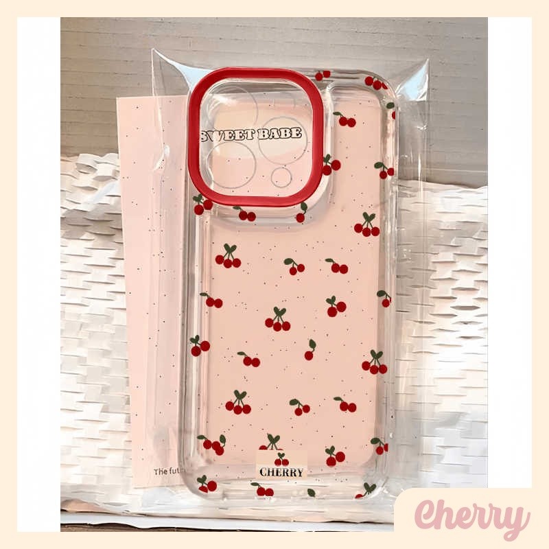 Cherry-ins Full Screen Floral Cherry Transparent Space case Soft CaseสําหรับIphone case 16promax 15 15promax 14promax 13pro 13promax 11 12promax 7PLUS XR