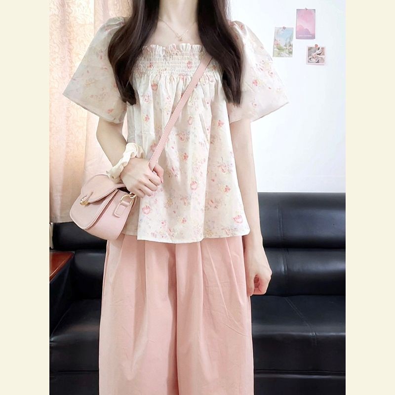 🧡LINNA🧡จัดส่งภายใน 24 ชั่วโมง🚀เวอร์ชั่นเกาหลี แขนสั้น เสื้อเชิ้ต หลวม หวาน น่ารัก ลายดอกไม้
