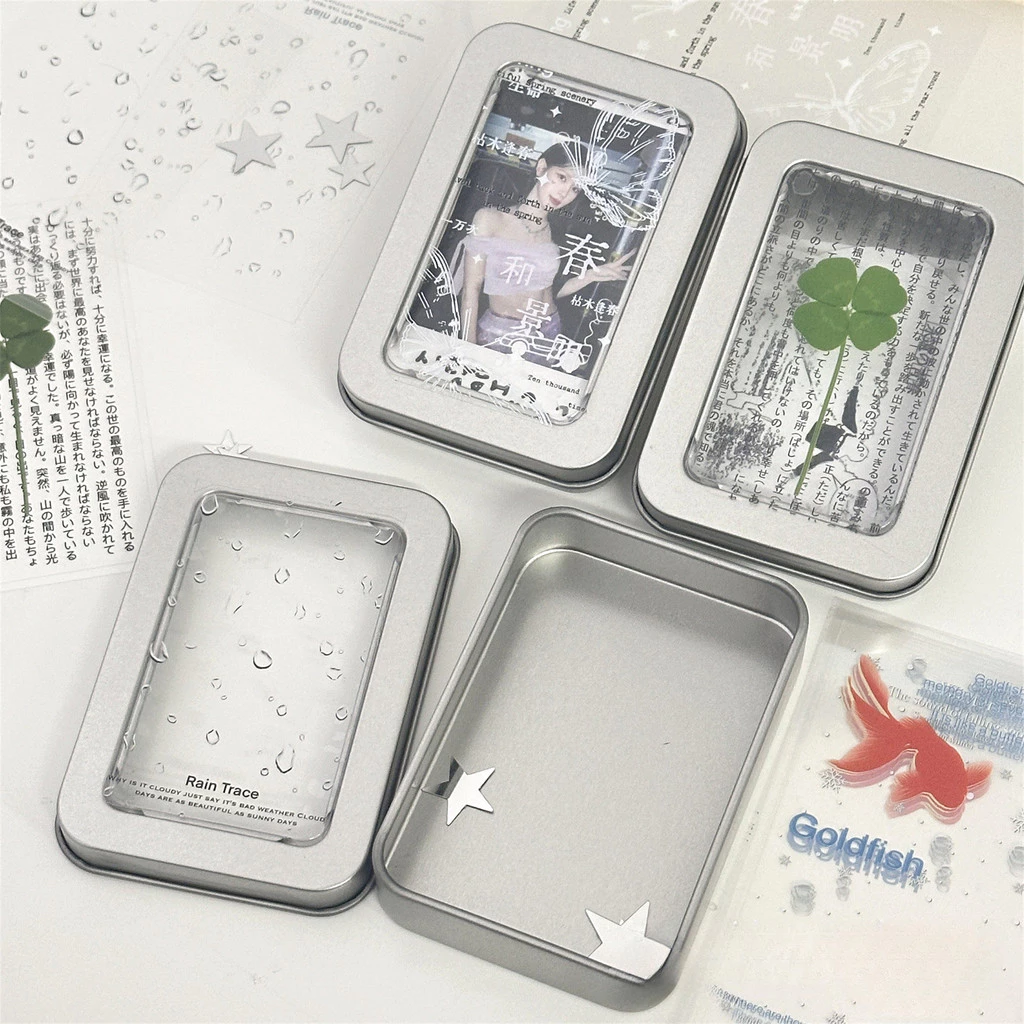 กล่องดีบุกเงิน Flip Cover Case กล่องเหล็ก Mini Storage Box Desk Organizer