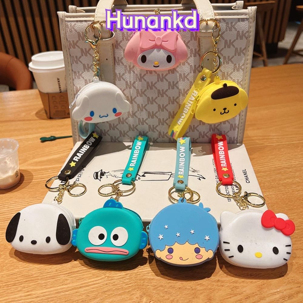 กระเป๋าเก็บของ HUNAN, กระเป๋าใส่เหรียญซิลิโคน Hello Kitty Kuromi, Kawaii Sanrio Melody Cinnamoroll พวงกุญแจหูฟังกระเป๋านักเรียน