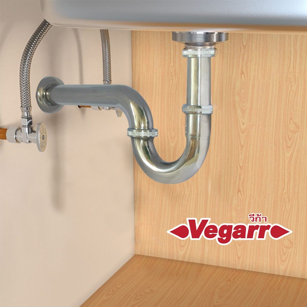 GlobalHouse VEGARR ท่อน้ำทิ้ง P-trap สแตนเลสชุบโครมี่ยม 35 ซม.PT350H สินค้าของแท้คุณภาพดี