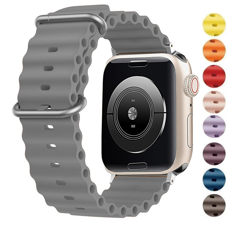 Ocean สายซิลิโคนกีฬาสําหรับ Apple Watch s10 42 46 มม.Correa iWatch Ultra2 serie 10 9 8 7 6 se 5 4